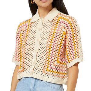 House of Harlow 1960 Womens Sweater Sz M Crochet Boho Chic Button Up Boxy